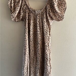 Pink Rose Tan and Brown Puff Sleeve Sundress